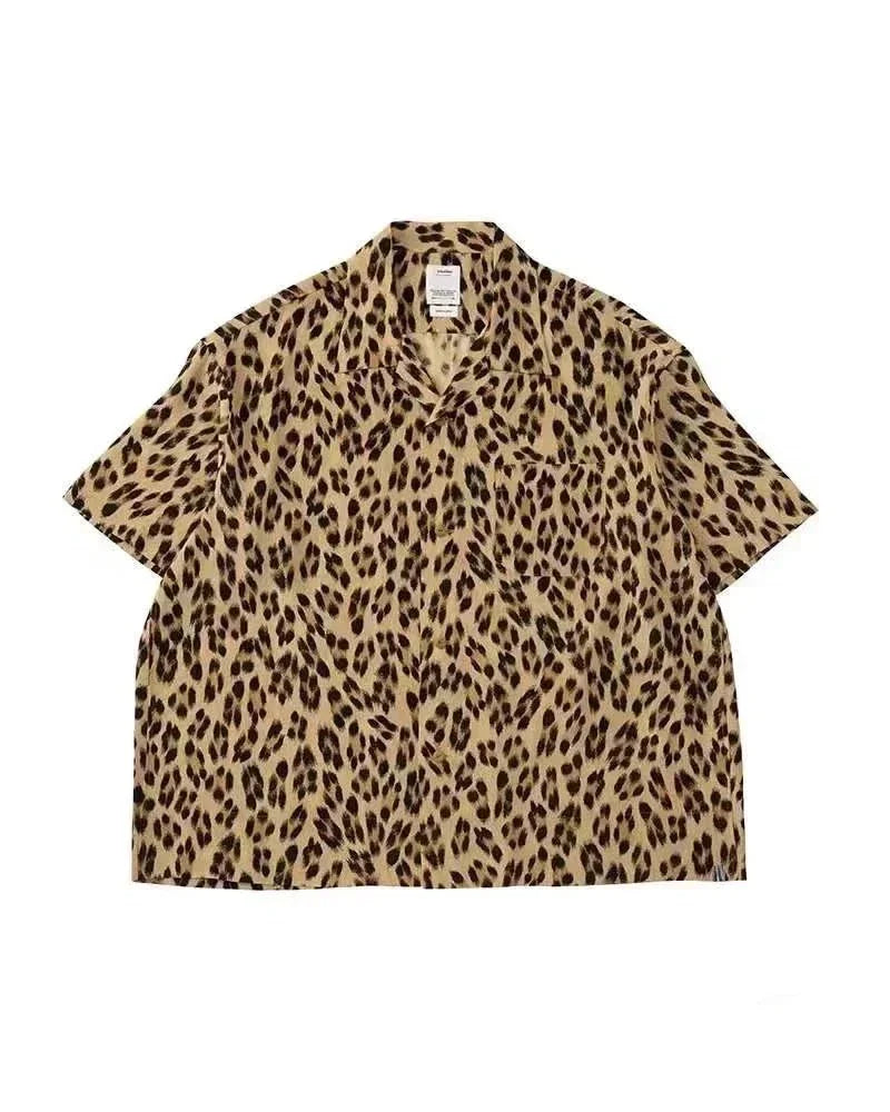 23ss Japanese Men and Women Casual Hawaiian Leopard Print Short Sleeved Cardigan Shirt