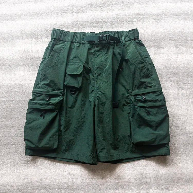 Japanese Outdoor Multi Pocket Workwear Shorts Summer Loose Lightweight Quick Drying Nylon Functional Casual Pants