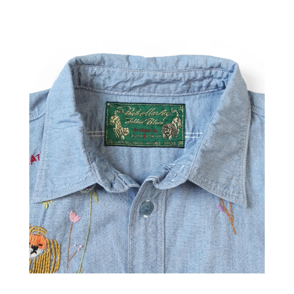 25AW KAPITAL Hirata Kazuhiro Casual Lion Flower Ten Thousand Needle Embroidery Lapel Cotton Long Lining Shirt for Men