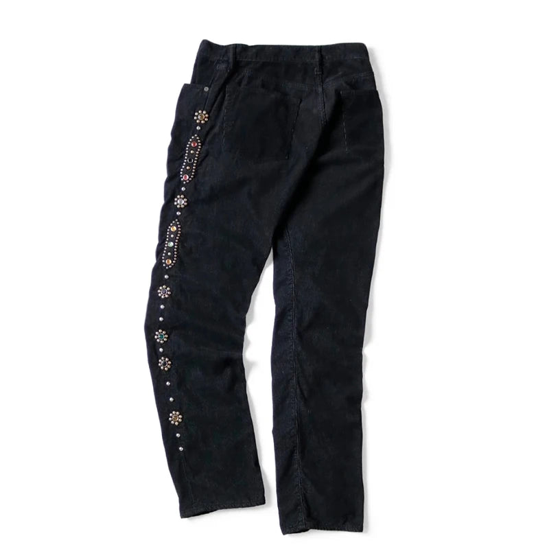 Japan Style Kapital Corduroy Side Gemstone Inlaid Casual Pants Straight Leg Denim Jeans for Men New Arrival
