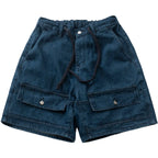 Summer Men's New Japanese Trendy Workwear Style Double Pocket Loose Drawstring Elastic Waist Denim Shorts for Men and Women