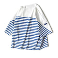 22SS KAPITAL Hirata Kazuhiro Blue and White Striped Color Matching Loose Three Flag Round Neck Short Sleeved T-shirt Men New