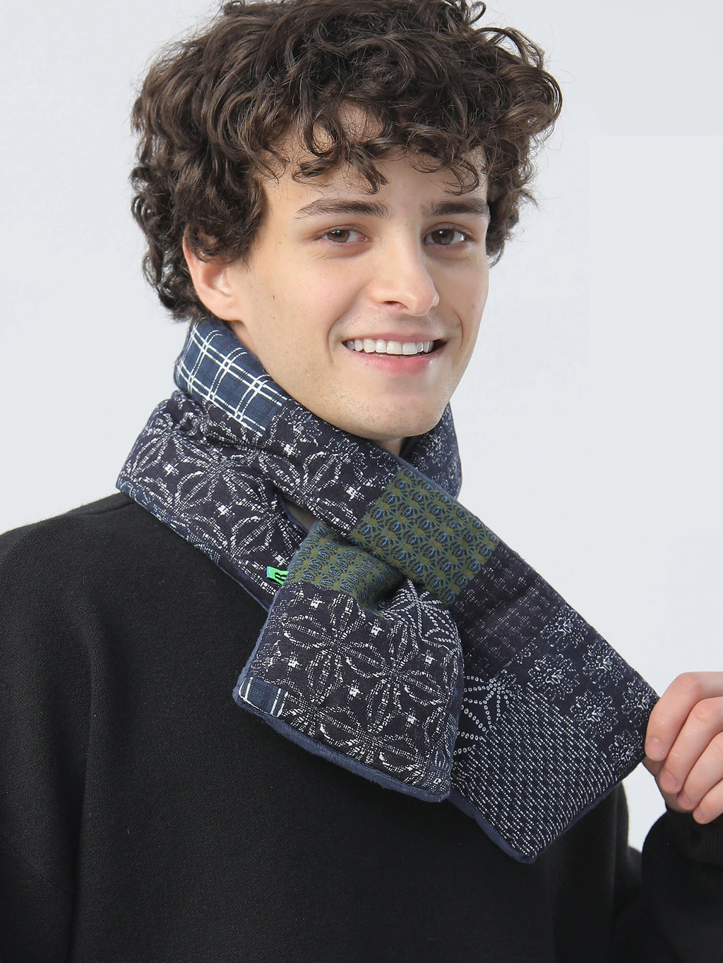 2Autumn and Winter Original Japanese Retro Down Cotton Scarf Ethnic Style Cotton and Linen Men's Scarf Trend