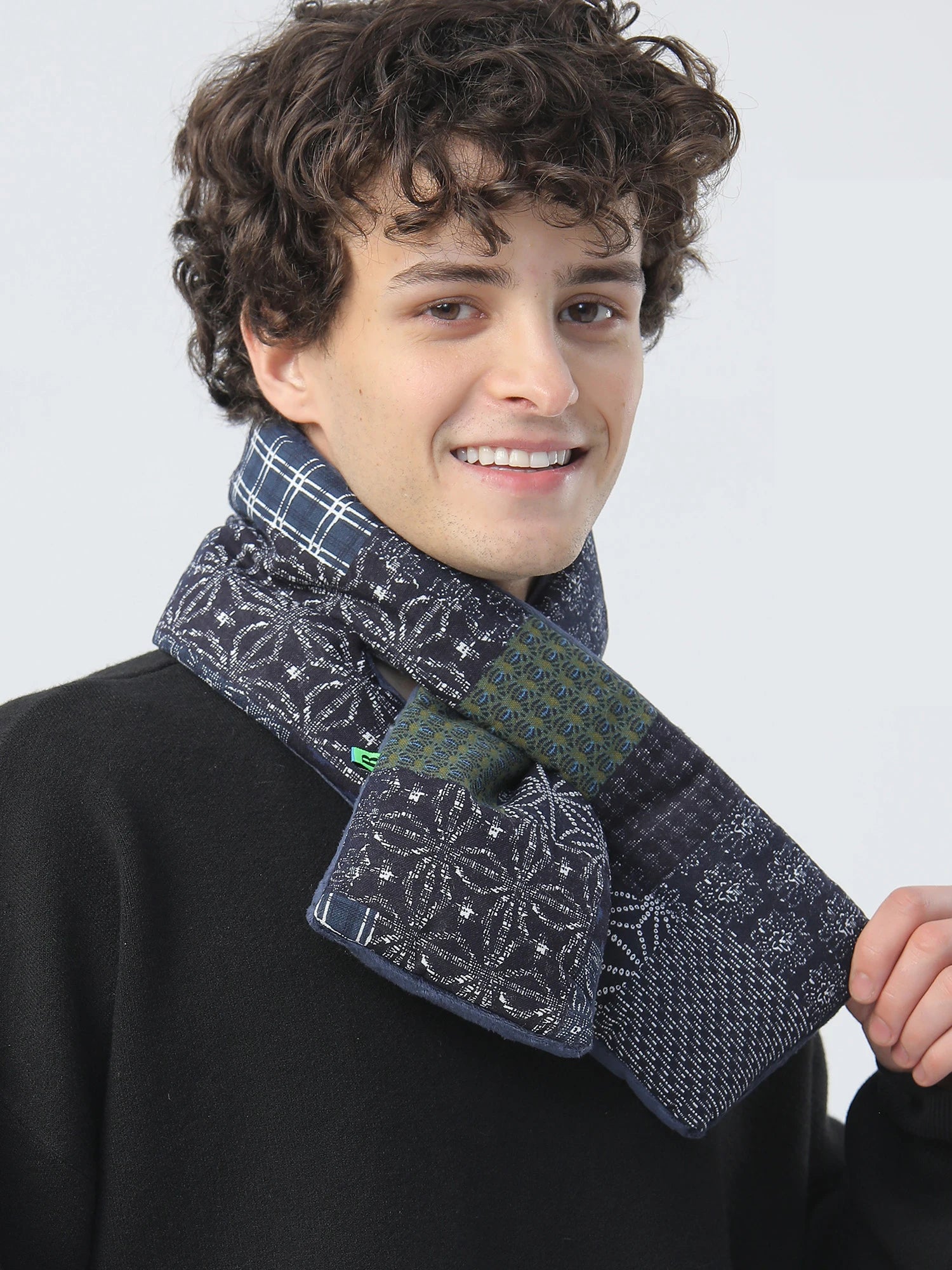 2Autumn and Winter Original Japanese Retro Down Cotton Scarf Ethnic Style Cotton and Linen Men's Scarf Trend