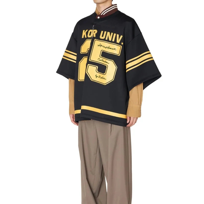 25SS KOLOR Abe Casual Splicing Letter Printed Baseball T-Shirts Loose Short Sleeve Loose Tees