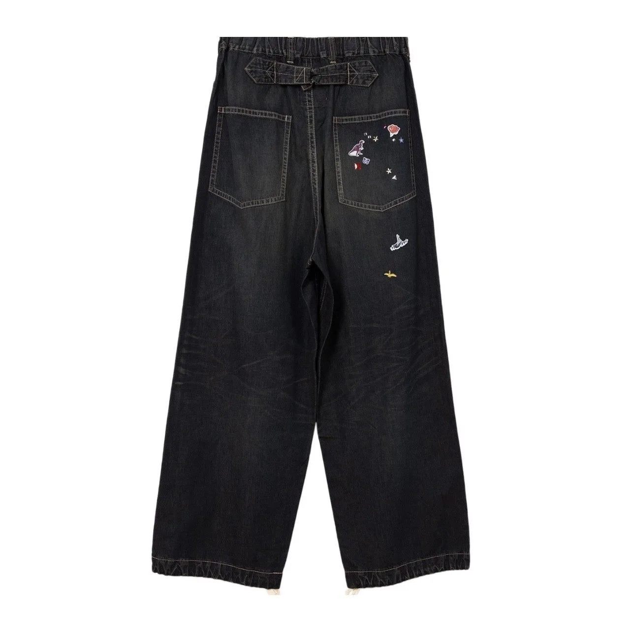 New MMY Sanyuan MIHARA Japanese Style Washed Water Distressed Fun Printed Denim Wide Leg Pants for Men