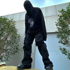 Archive Autumn Loose High Street Hoodie Men Black Casual Letter Printed Hooded Pullover with Figure Pattern