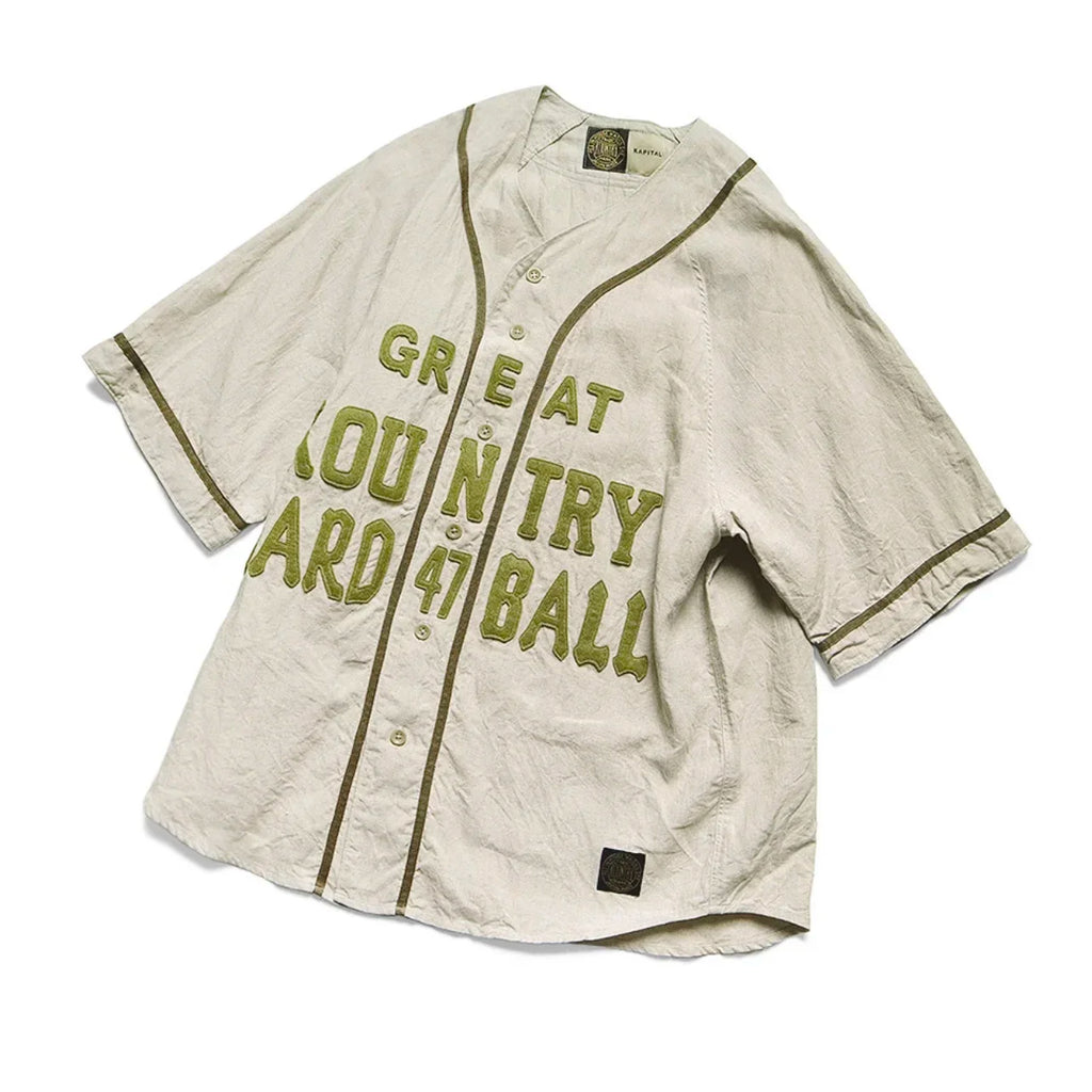 23SS KAPITAL Hirata Hiroshi Japanese Casual Cotton and Linen Embroidered Letter Loose Breasted Short Sleeved Shirt New