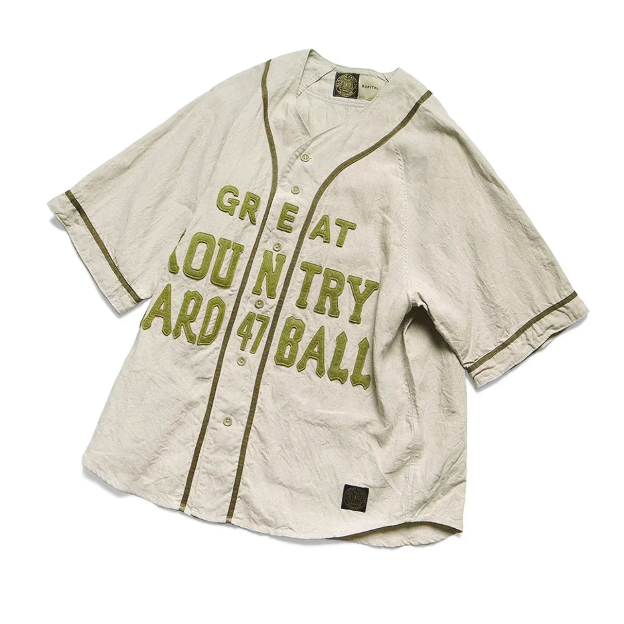 23SS KAPITAL Hirata Hiroshi Japanese Casual Cotton and Linen Embroidered Letter Loose Breasted Short Sleeved Shirt New