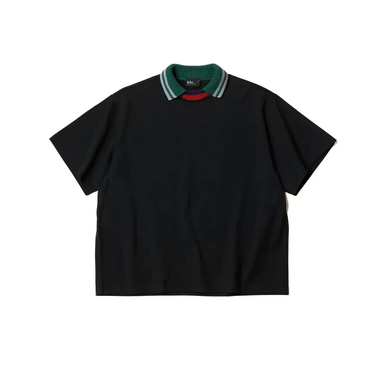 22SS KOLOR Abe Runyi Three Color Japanese Stitching Thread Neckline Cotton Loose Round Neck Short Sleeved T-shirt for Men