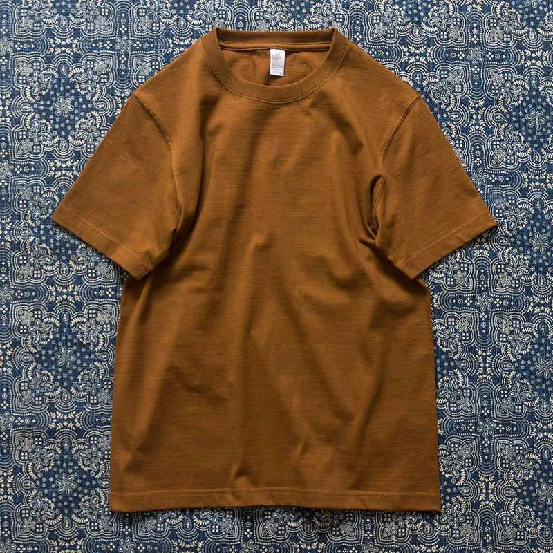 Amikaji Round Neck Men's T-shirt Seamless Pure Cotton Short Sleeved Base Tees