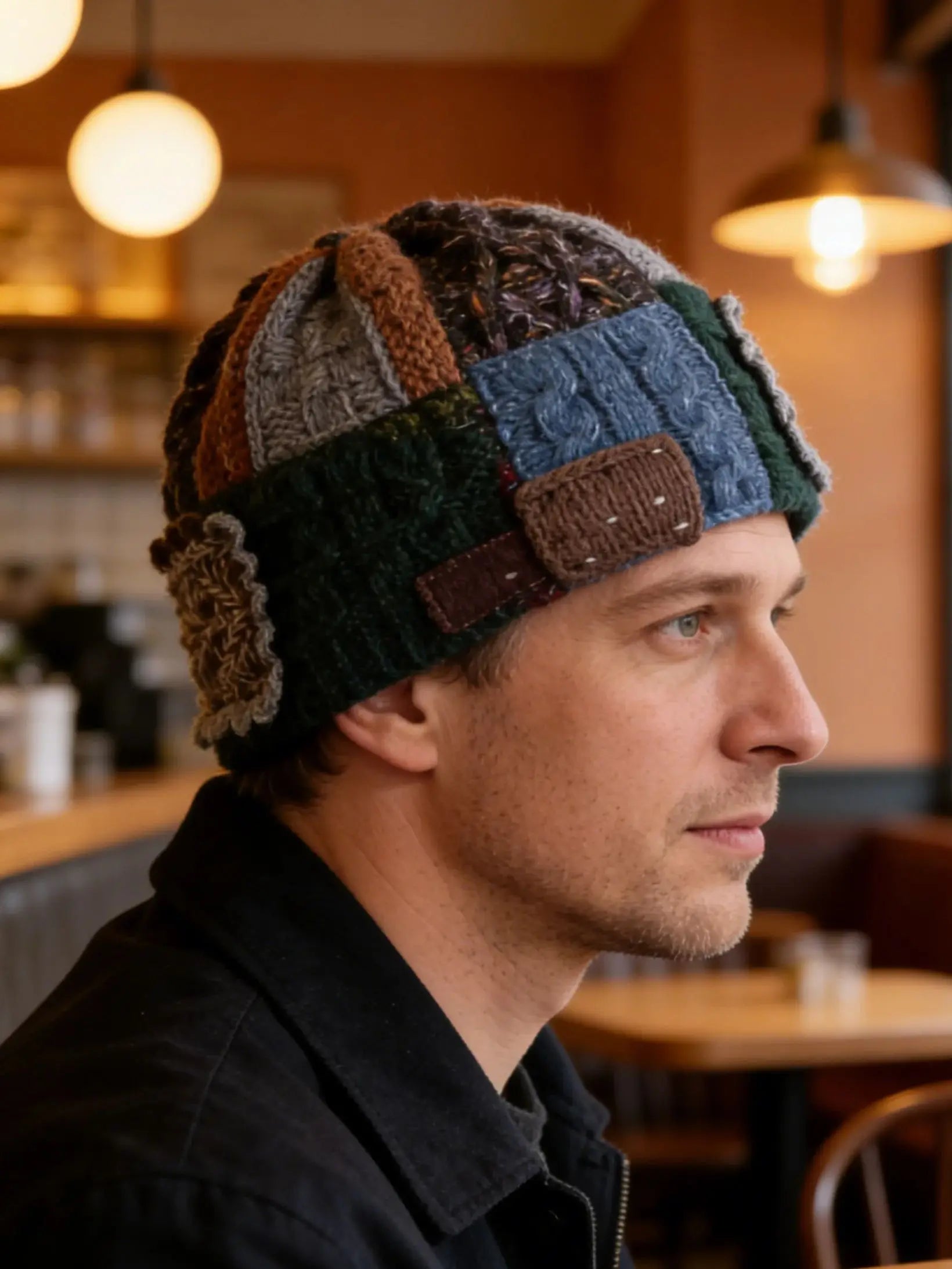 Original Retro Handmade Knitted Colorful Wool Thread Autumn and Winter Patchwork Hat Vintage Style