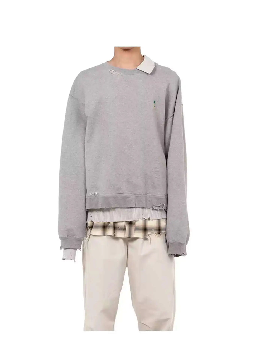 25AW MMY Japanese Washing Water Pullover Old Retro Perforated Layered Round Neck Sweatshirts