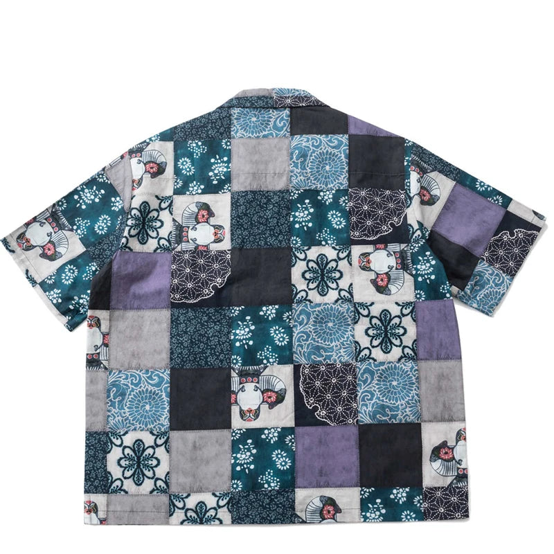 Summer Style New Chinese Retro Pattern Loose Silhouette Casual Cuban Collar Men's and Women's Shirt Trend