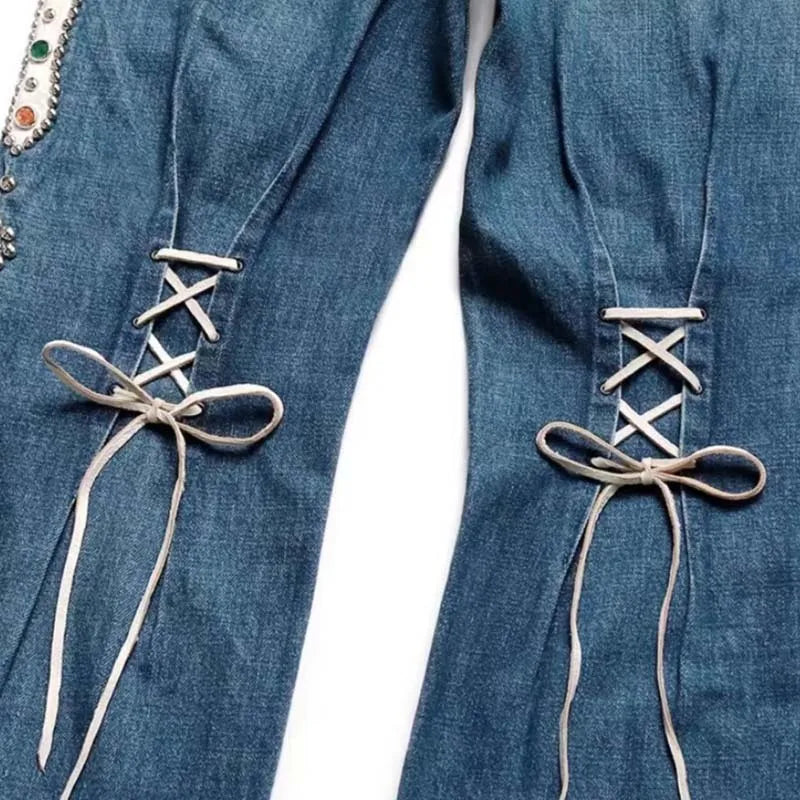 New 25ss Kapital Hirata japan Style Wash Heavy Industry Rivet Cowboy Gemstone Pants Men Fashion Wide Leg Jeans Hot Seller