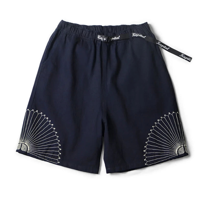 Self Owned Kapital Hirata Kazuhiro Style Japanese Loose Casual Embroidered Shorts for Men and Women's Fashion