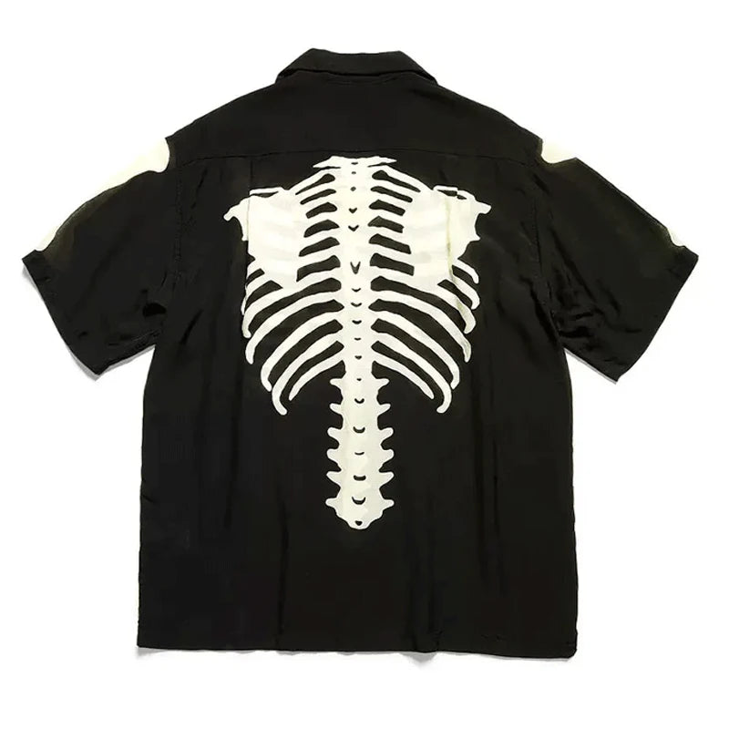 25SS Kapital Hirata Kazuhiro's Japanese Retro Bone Print Unisex Loose Short Sleeved T-shirt for Men