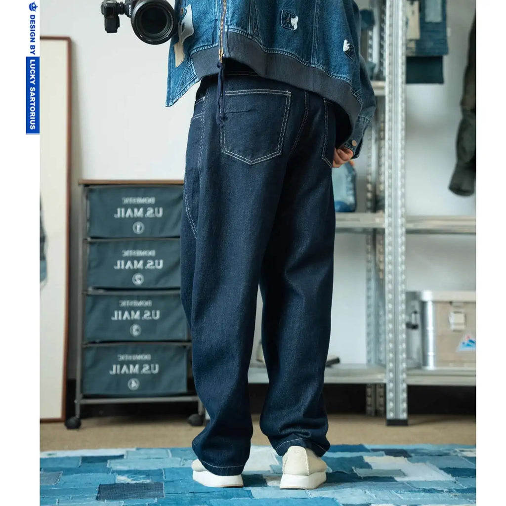 Japanese Retro Washed Distressed Jeans Men's Trendy Brand Loose Wide Leg Long Pants