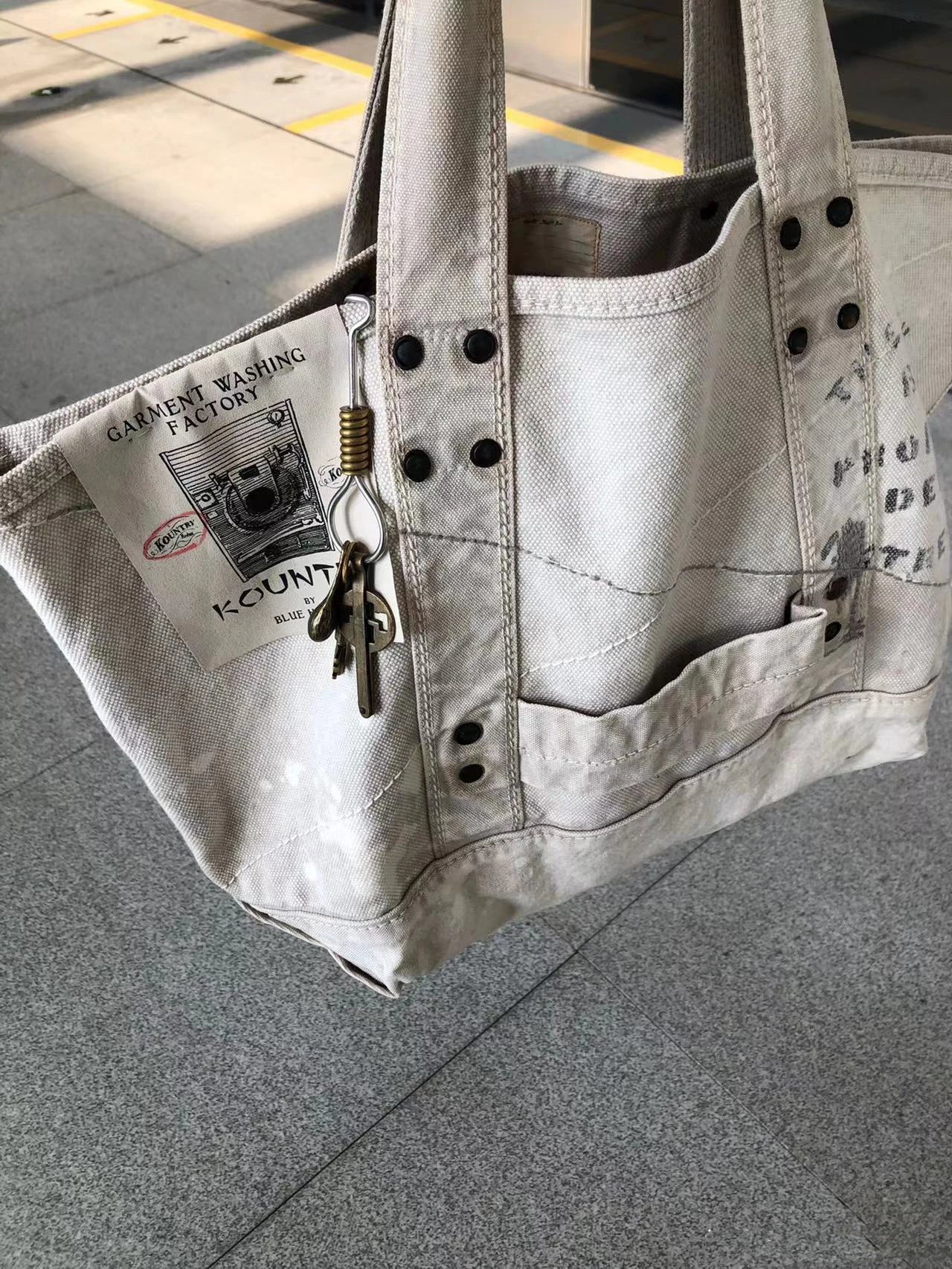 25ss KAPITAL Hirata Retro Heavy Duty Water Washed Used Men's and Women's Single Shoulder Cross Carrying Postman Tote Bag