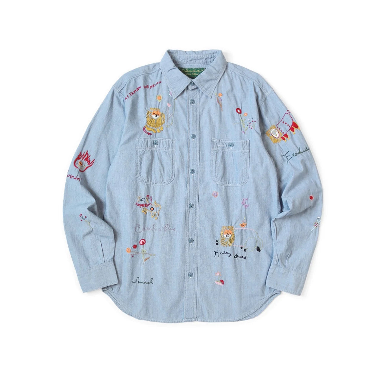 25AW KAPITAL Hirata Kazuhiro Casual Lion Flower Ten Thousand Needle Embroidery Lapel Cotton Long Lining Shirt for Men