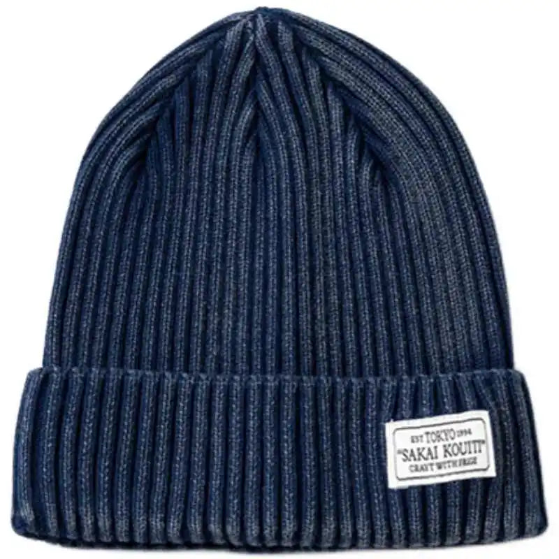 Japanese Retro Style Handmade Vintage Washed Blue Dyed Knitted Hat Versatile Cold Yarn Cap