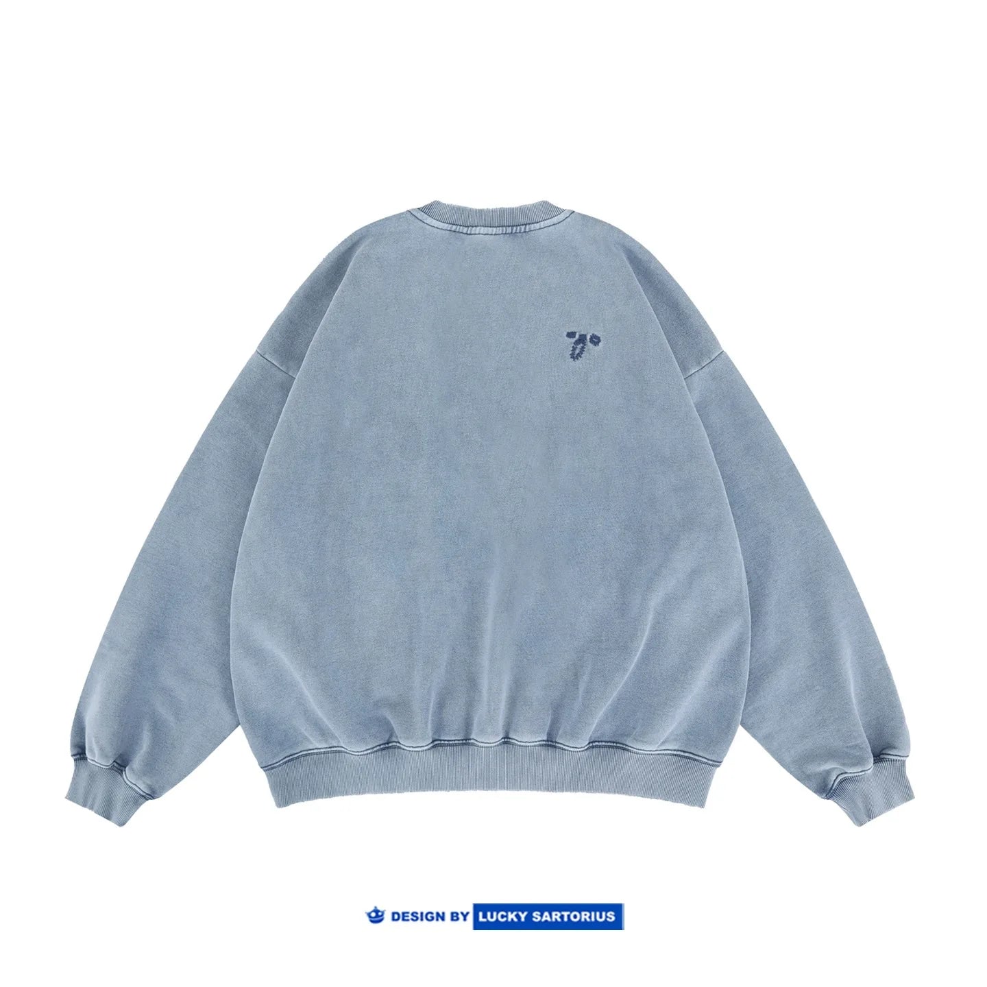 Japanese Retro Washed Distressed Embroidered Flower Round Neck Hoodie for Men and Women Loose Casual Top