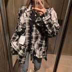 21SS MM Japanese Black and White Checkered Distressed Double Layered Shirt for Men Fashion Make Old Jacket