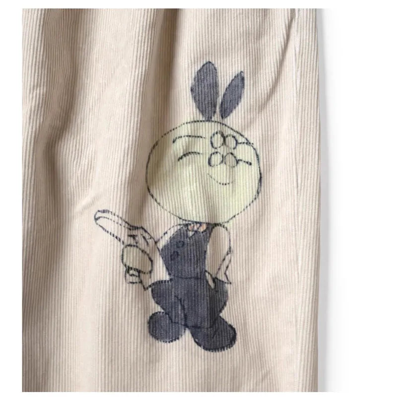 25AW KAPITAL Hirata and Hongri Retro Corduroy Washed Outdated Fun Printed Casual Capri Pants for Men New Arrival