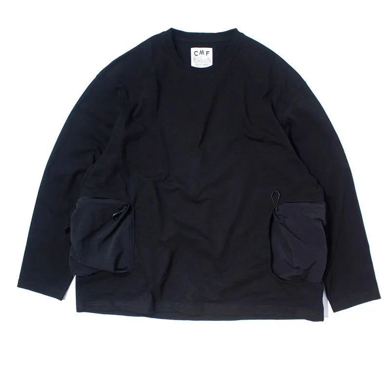 Hot Selling CMF Men's and Women's Outdoor Spliced Long Sleeved T-shirt with Nylon Pocket Loose Cotton Base Pullover