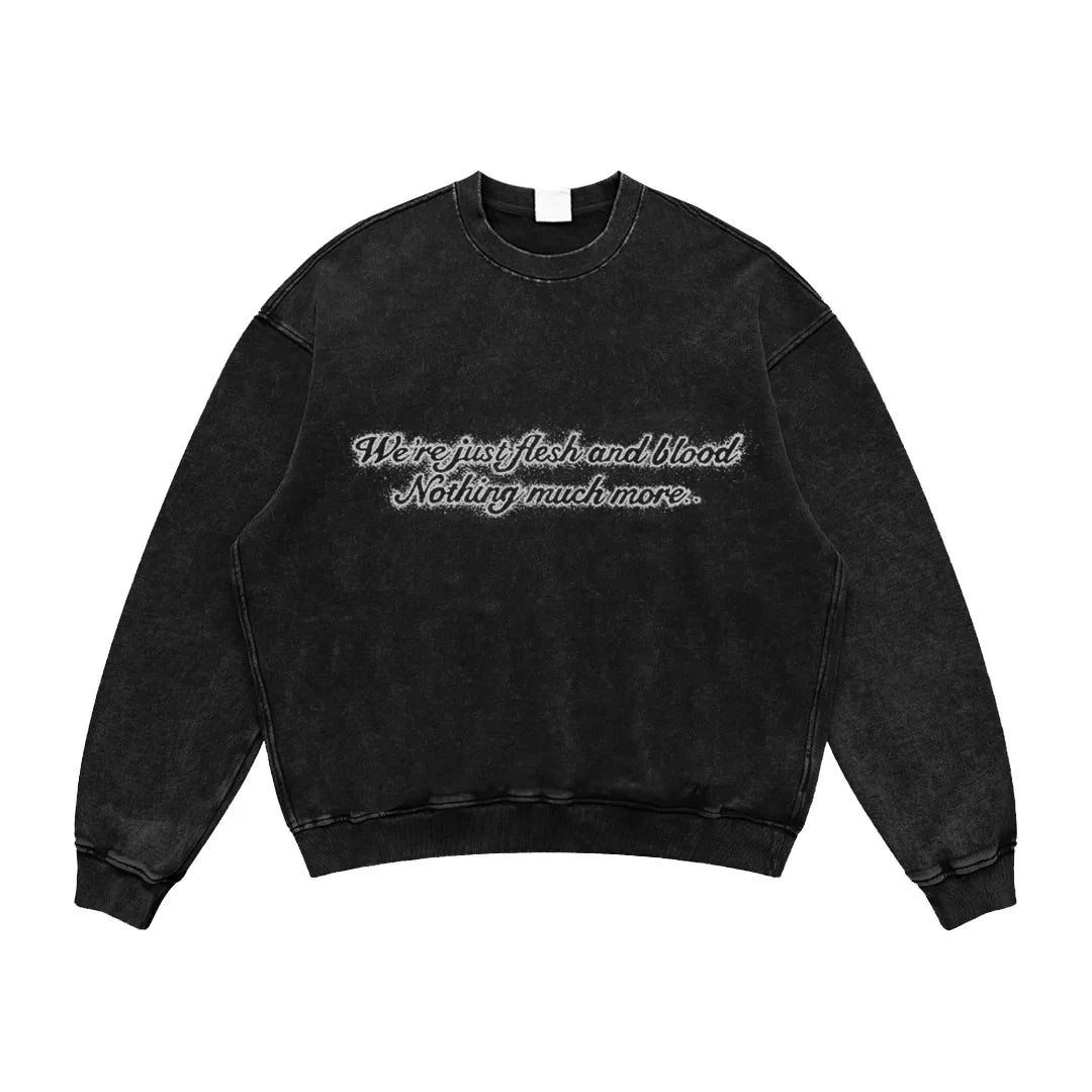 American Retro Washed Vintage Round Neck Sweatshirts Men's Street Style Hip Hop Off Shoulder Trendy Top for Autumn and Winter