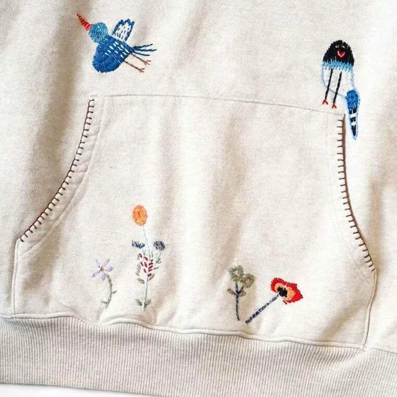 24AW KAPITAL Hirata Kazuhiro hoodies Japanese Casual Flower Bird Embroidery Cotton Loose Hooded Sweatshirt for Men