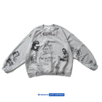 American Retro Washed Distressed Hand Drawn Graffiti Printed Round Neck Hoodie for Men and Women Loose Casual Top