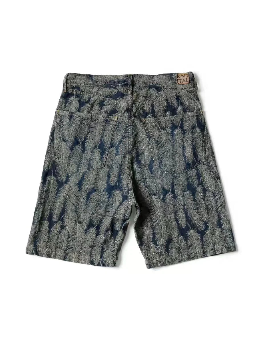 Kapital Japan Style Feather Pants for Men Cotton Clothing Summer New Denim Shorts