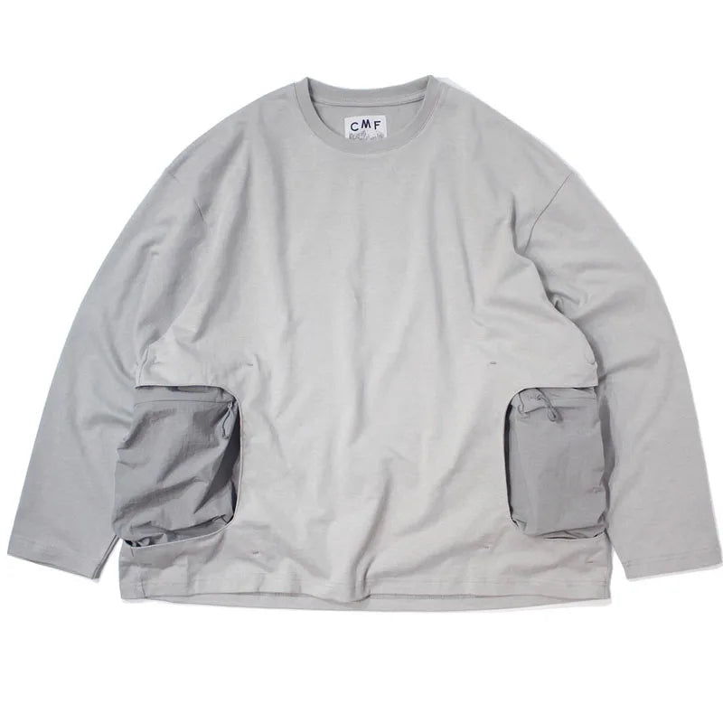 Hot Selling CMF Men's and Women's Outdoor Spliced Long Sleeved T-shirt with Nylon Pocket Loose Cotton Base Pullover