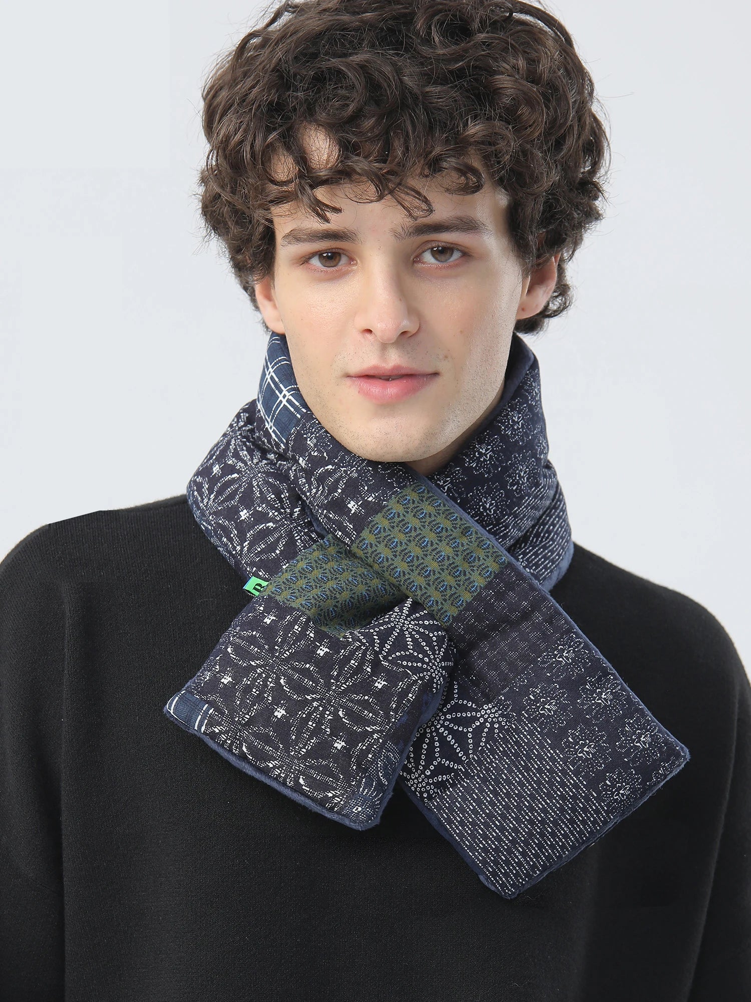 2Autumn and Winter Original Japanese Retro Down Cotton Scarf Ethnic Style Cotton and Linen Men's Scarf Trend