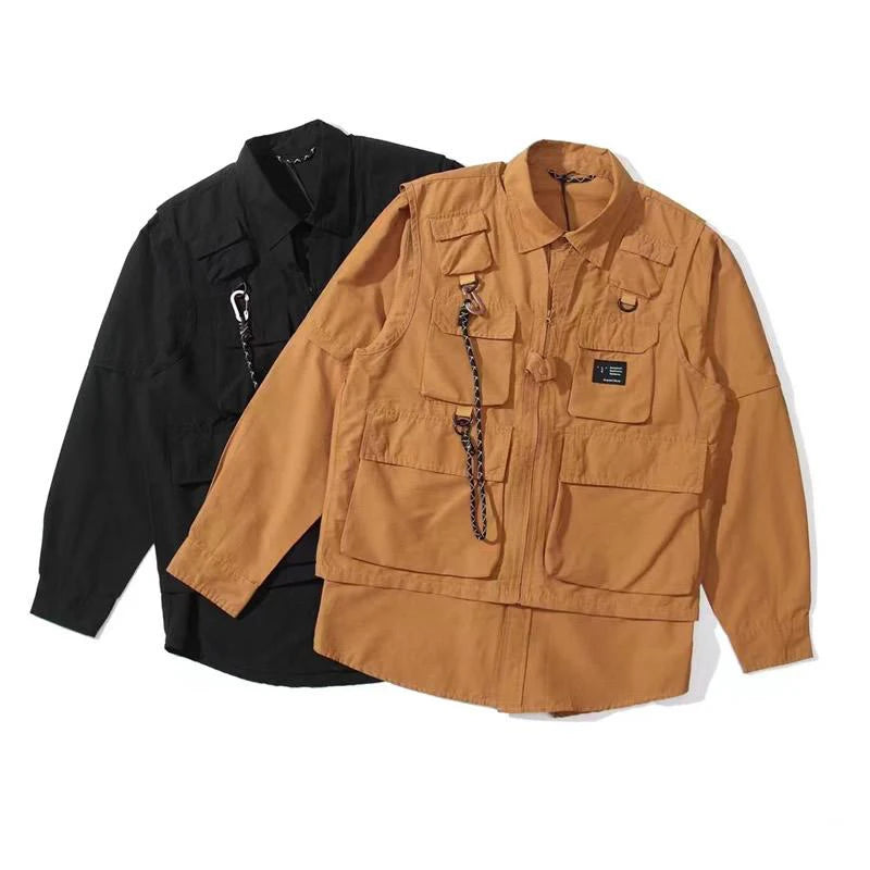 Japanese Retro Detachable Multifunctional Outdoor Three in One Windproof and Waterproof  Long Sleeved Shirt Men's Jacket