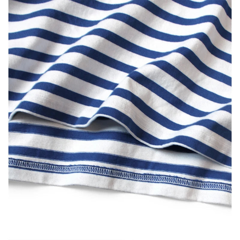 25SS KAPITAL Hirata and Hongri Casual Navy Style Fun Printed Loose Round Neck Short Sleeved T-shirt Men Striped T