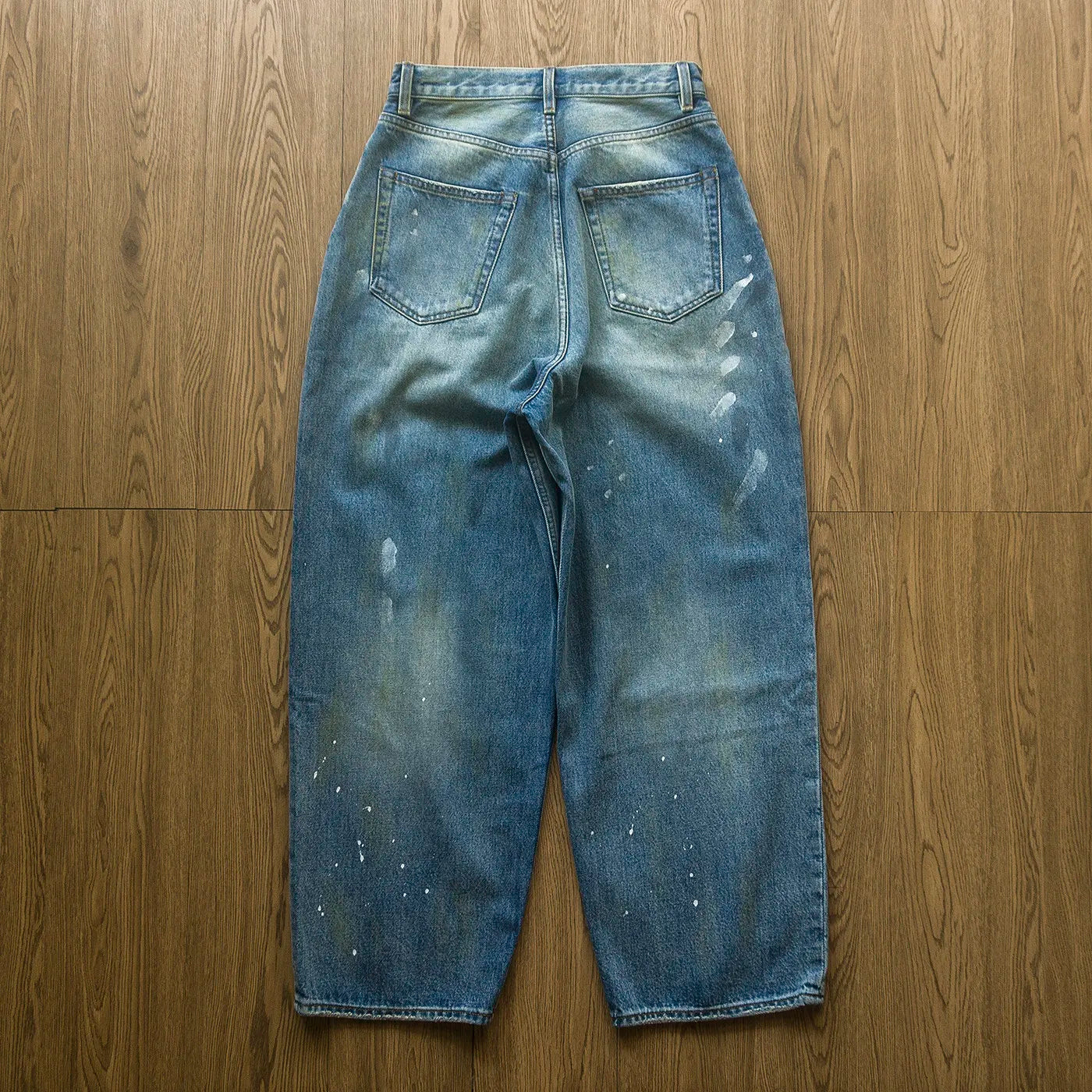 Water Washed Repainted Vintage Light Blue Jeans Japanese Trendy Men's and Women's Loose Straight Leg Heavyweight Pants