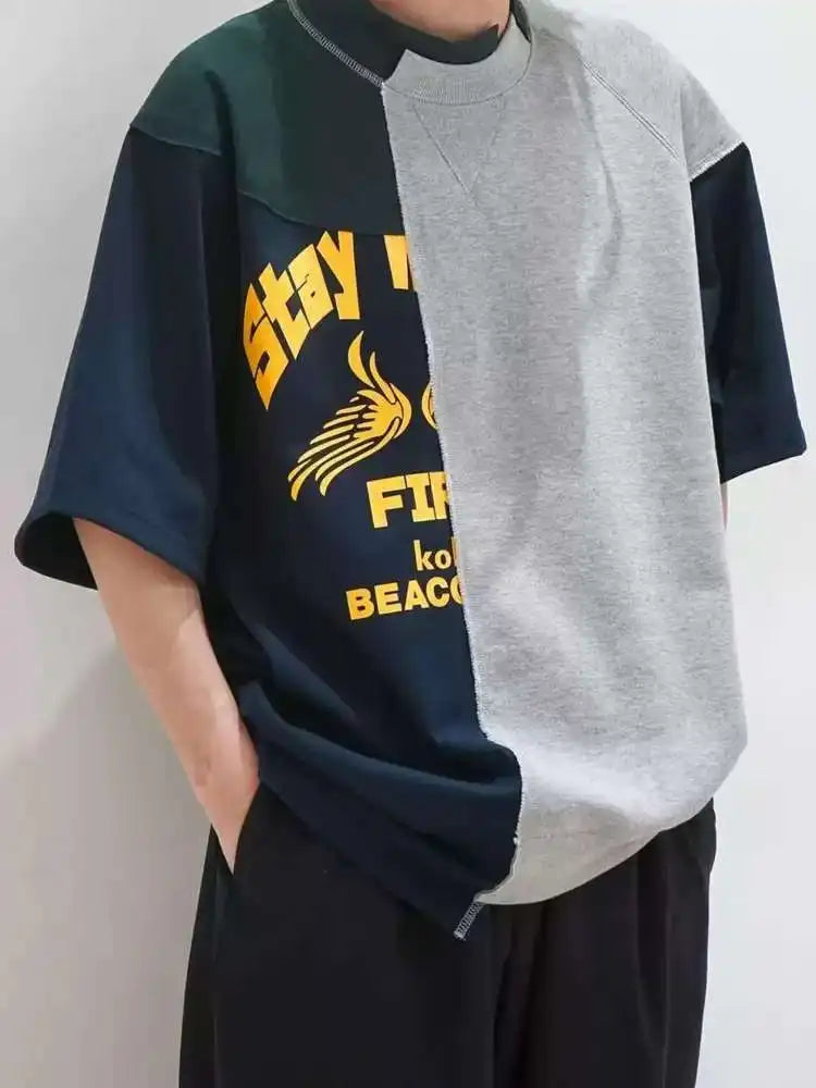 25SS Abe Run Japanese Retro Patchwork Printed Casual Short Sleeved T-shirt Women and Men Tees