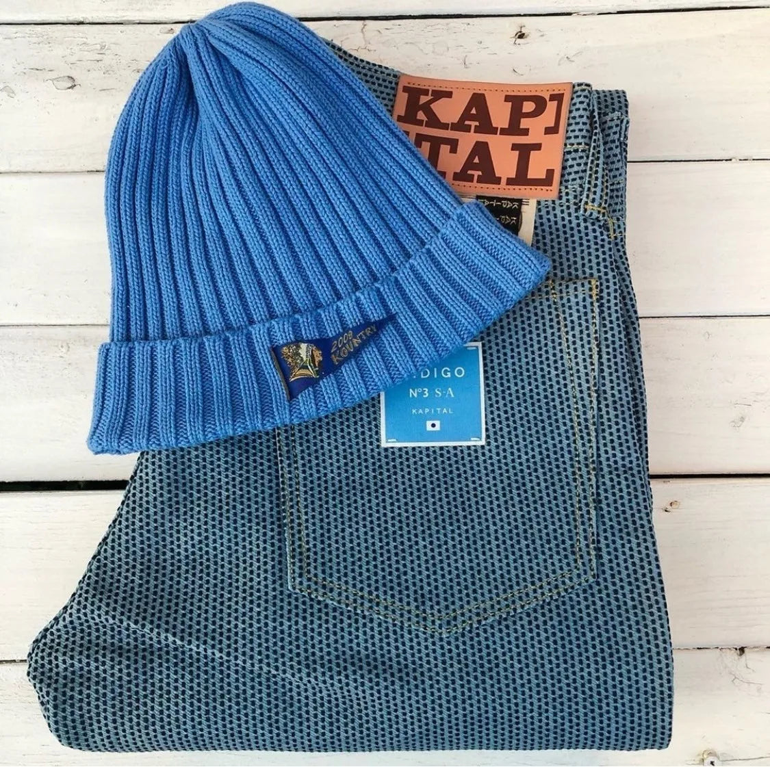 KAPITAL 21AW Hirata Kazuhiro Two Color Men's and Women's Japanese Wax Printing Triangle Flag Knitted Cold Hat