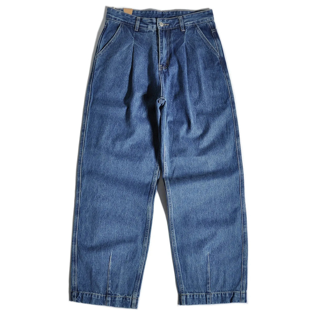 American Retro Amikaji Loose Straight Leg Japanese Double Pleated Tapered Wide Leg Jeans Casual Pants