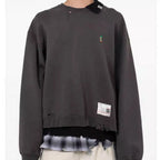 25AW MMY Japanese Washing Water Pullover Old Retro Perforated Layered Round Neck Sweatshirts