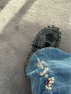 Heavy Industry Retro Nail Bead Jeans American Street Straight Leg Wide Leg Pants for Women and Men