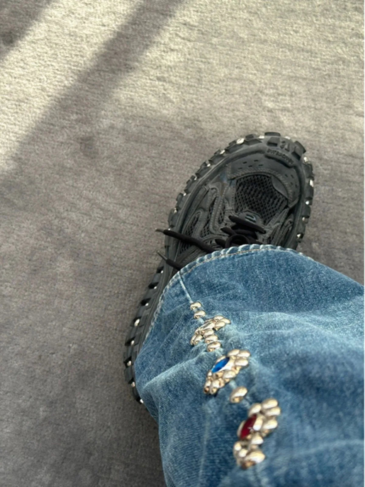 Heavy Industry Retro Nail Bead Jeans American Street Straight Leg Wide Leg Pants for Women and Men