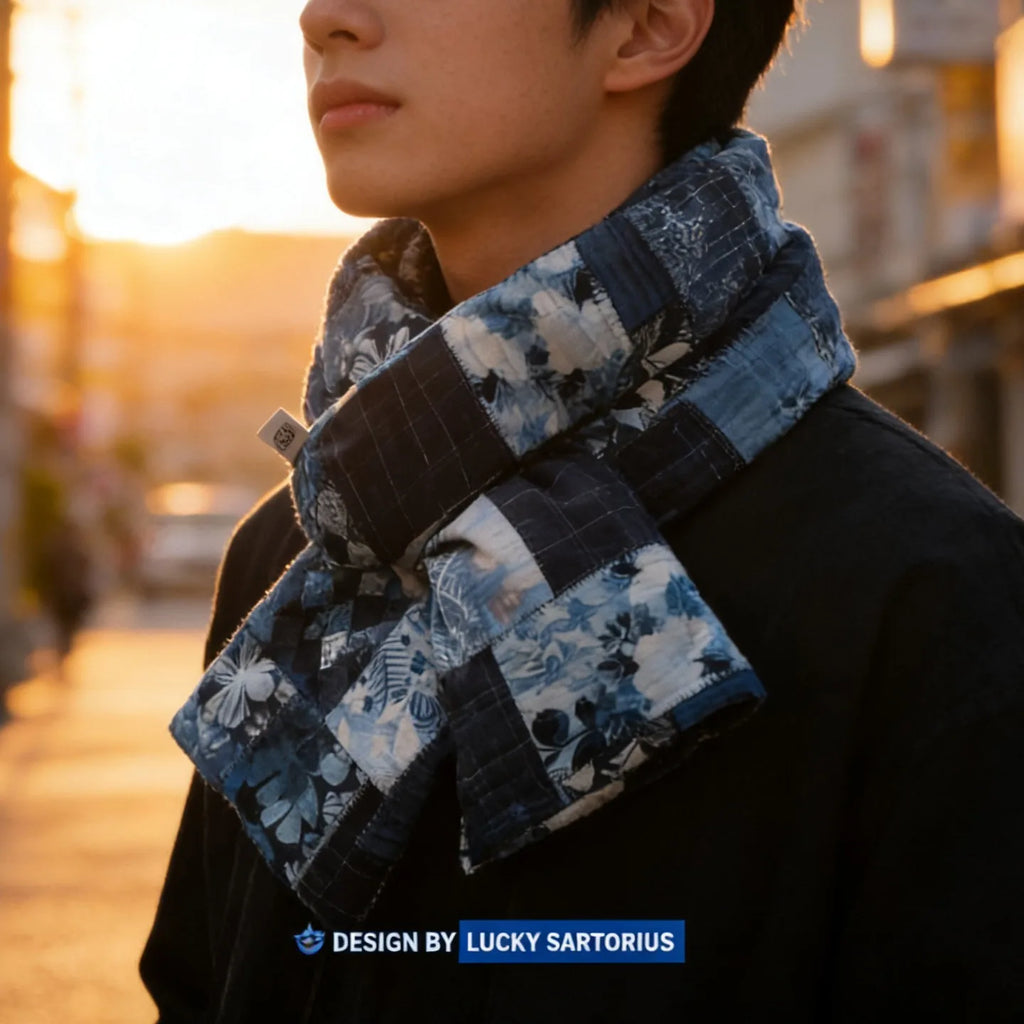 Japanese Kapital Style Retro Plant Pattern Cotton Winter Warm Scarf for Men and Women
