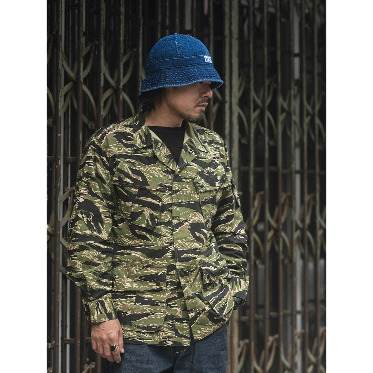 New Denim Fishbone Herringbone Washed Fisherman Hat Blue Dome Fishing Basin Bucket Hat