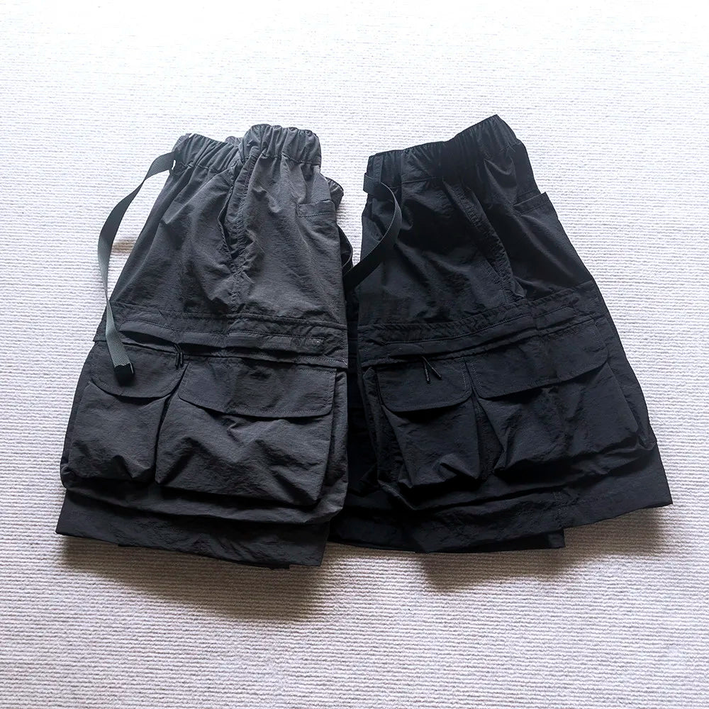 Japanese Outdoor Multi Pocket Workwear Shorts Summer Loose Lightweight Quick Drying Nylon Functional Casual Pants