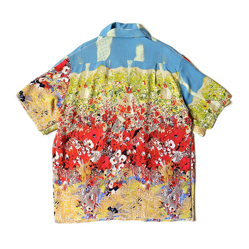 24SS KAPITAL Hirata Kazuhiro Floral Print Japanese Style Full Printed Casual Short Sleeved Shirt for Men and Women