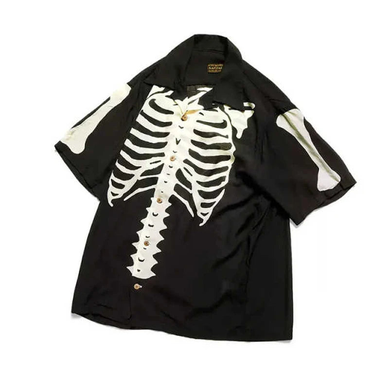 25SS Kapital Hirata Kazuhiro's Japanese Retro Bone Print Unisex Loose Short Sleeved T-shirt for Men