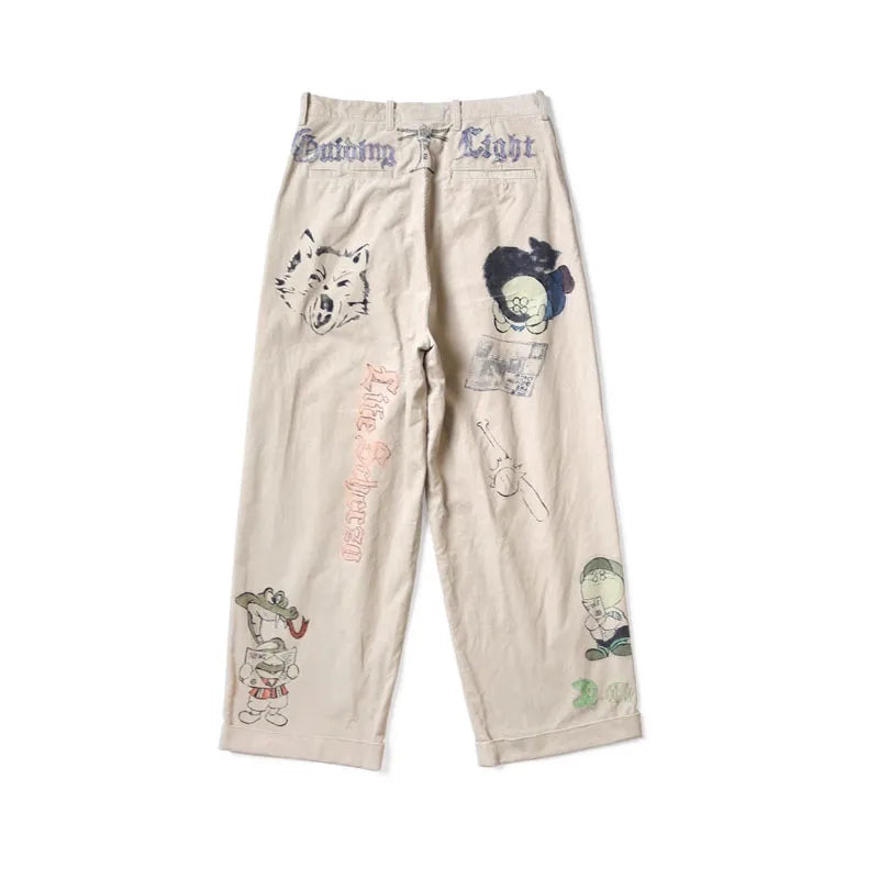 25AW KAPITAL Hirata and Hongri Retro Corduroy Washed Outdated Fun Printed Casual Capri Pants for Men New Arrival
